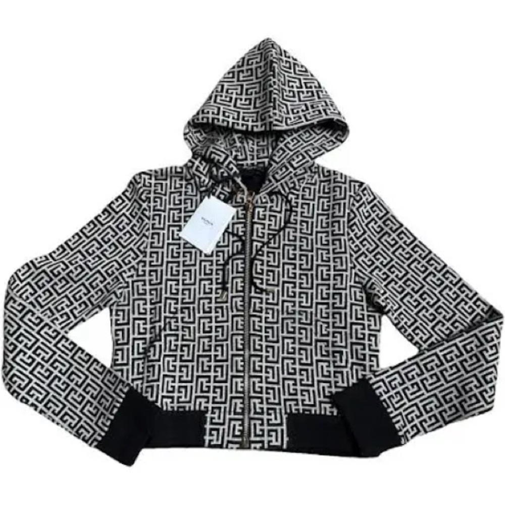 Balmain Black and White Geometric Hoodie size small